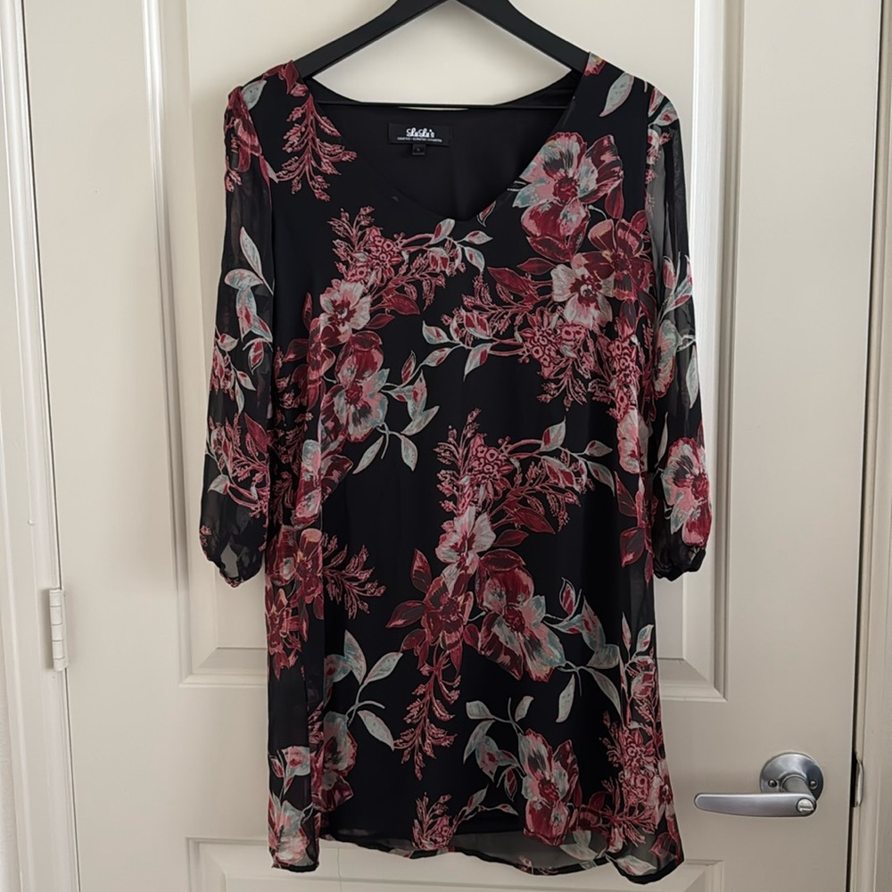 Lulu's Black and Red Floral Dress